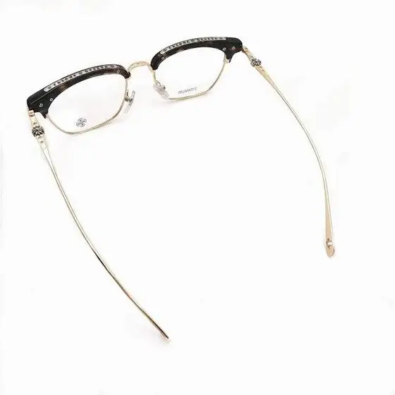 Chrome Hearts Browline Eyeglasses, Tortoise & Gold Cross Detail Semi-Rimless