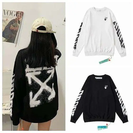 Off-White Diag Stripe Cotton Crew Neck Sweatshirt
