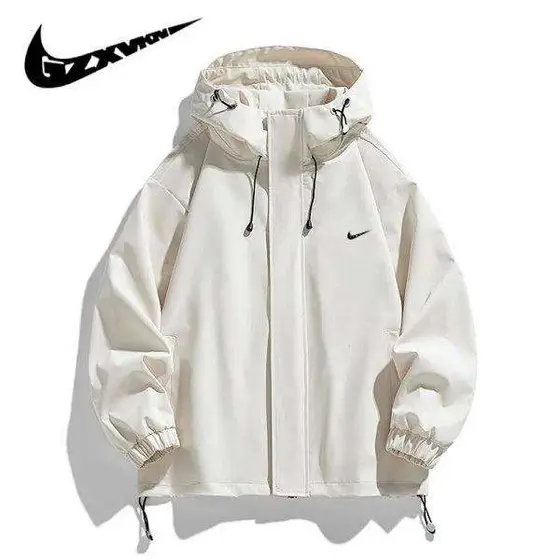Nike White Hooded Windbreaker Jacket