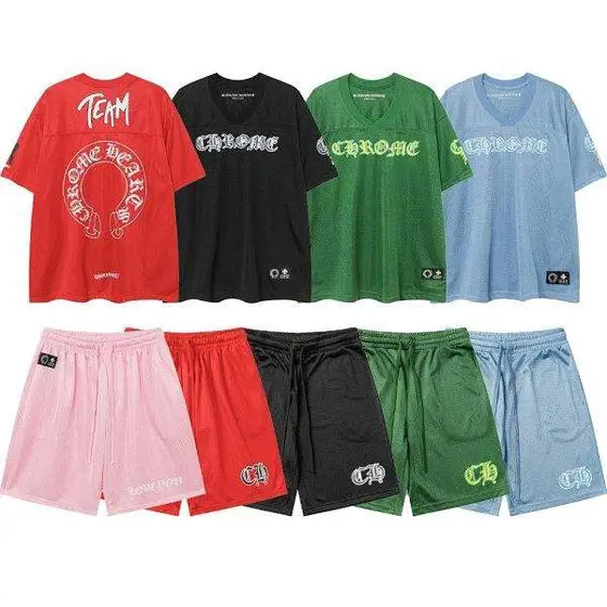 Chrome Hearts Mesh Jersey Short‑Sleeve Shorts Two‑Piece Set